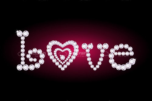 Love Text with Diamonds and Heart Shape